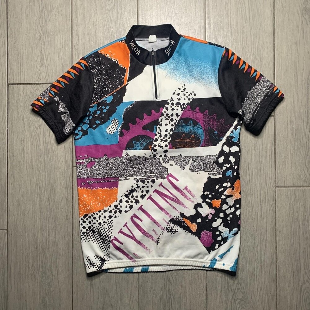 Vintage 1980s - 1990s SHERPA CYCLING Jersey Retro Multicolor Poly Cotton L Rare!